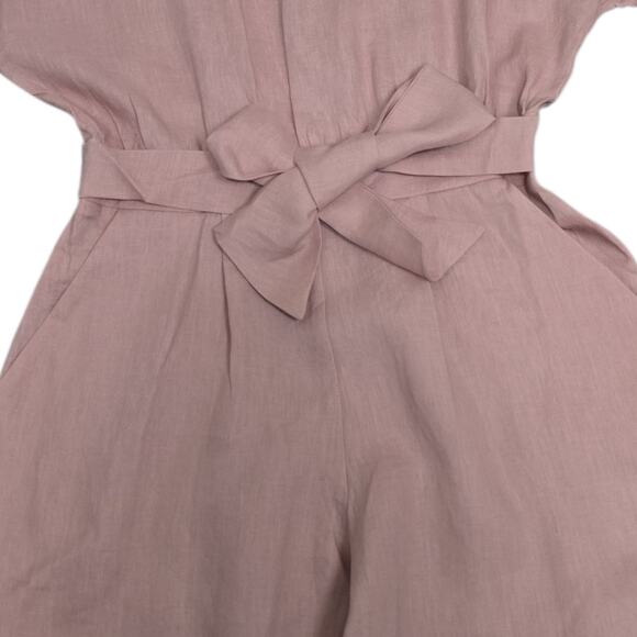 NWT Revolve Rumer Lou Lou Jumpsuit Prima Pink Linen Short Sleeve Tie Waist Sz XS - Picture 9 of 13